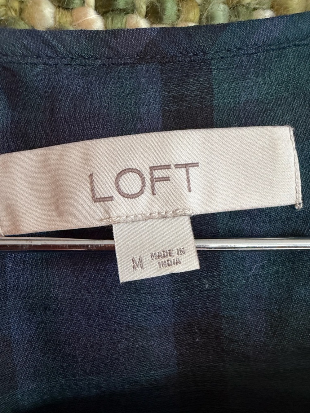 LOFT Blue and Green Plaid Lightweight Long-Sleeve Blouse size M - Picture 4 of 6